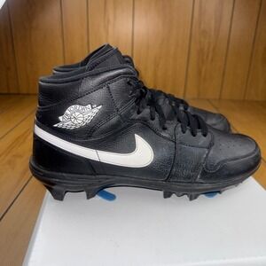 Jordan 1 Mid TD Football Cleats Black White FJ6805-001 Mens Size 12